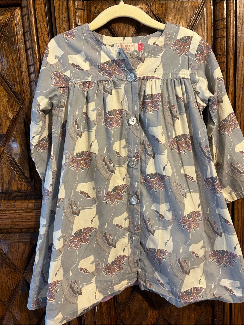 Pink Chicken Floral Print Button-Front Dress - Gray & Pink